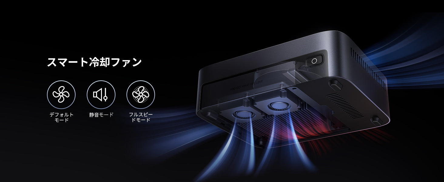 UGREEN NASync DXP480T Plusのスマート冷却ファンとエアフロー設計(静音・高性能モード対応)のイメージ
