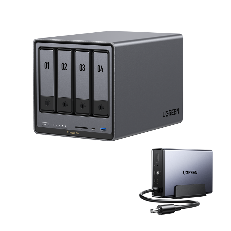 UGREEN NASync DXP4800 PlusとUGREEN NAS 120W DC無停電電源装置（UPS）を併用することで、停電時でもNASを安全にシャットダウンでき、データの安全性を確保できます。