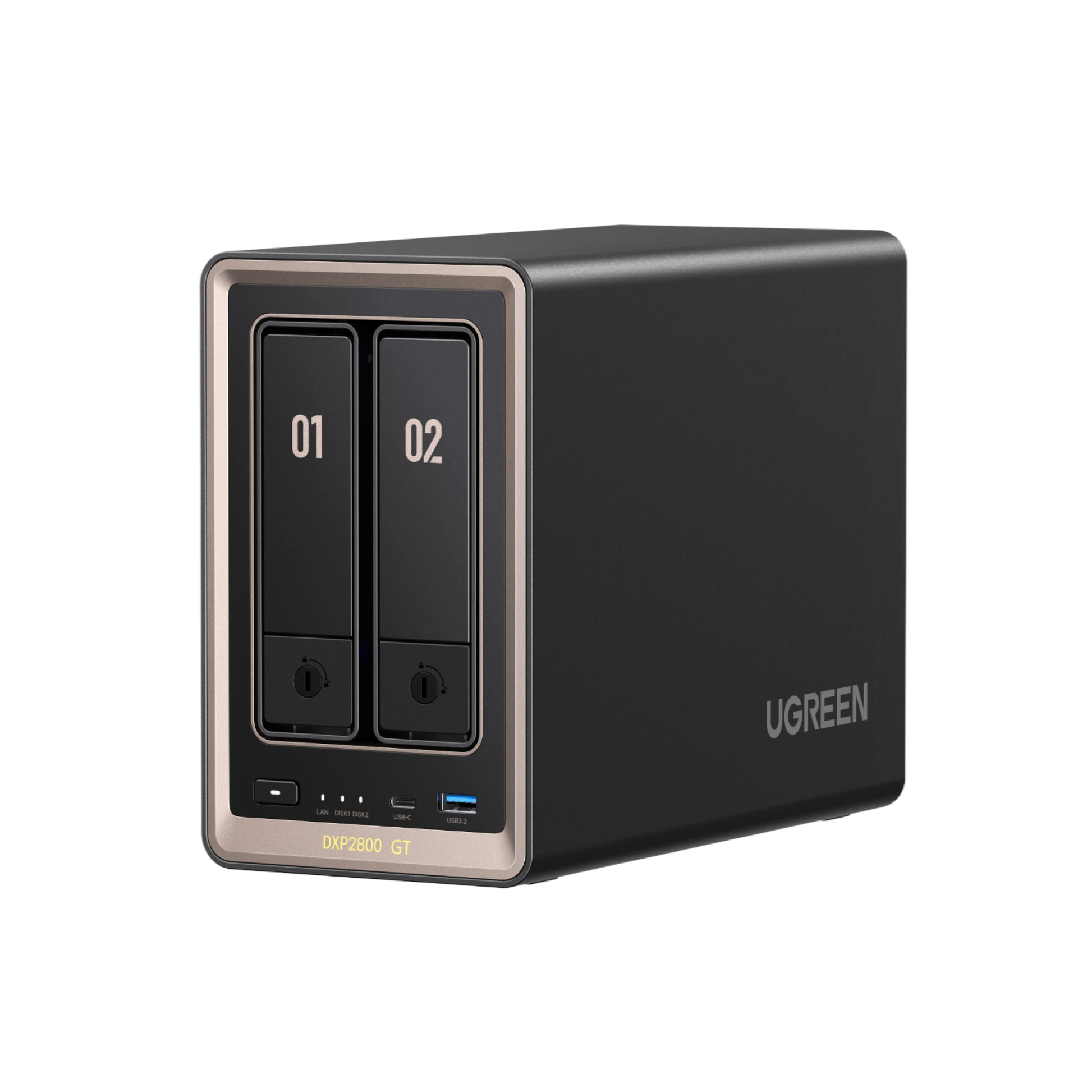 UGREEN NASync DXP2800 GTの2ベイNAS本体を斜め前方から撮影した製品画像